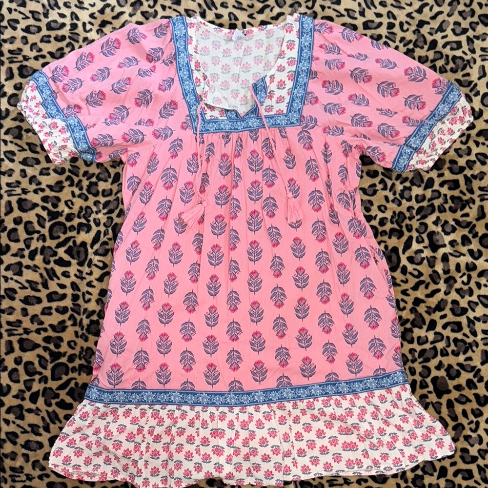 Old Navy Pink Floral Dress with Blue Accents
